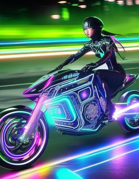 Downtown Osaka, Alien girl riding Intricate bioluminescent translucent ...