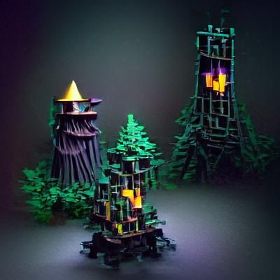 Wizard tower in a dark forest