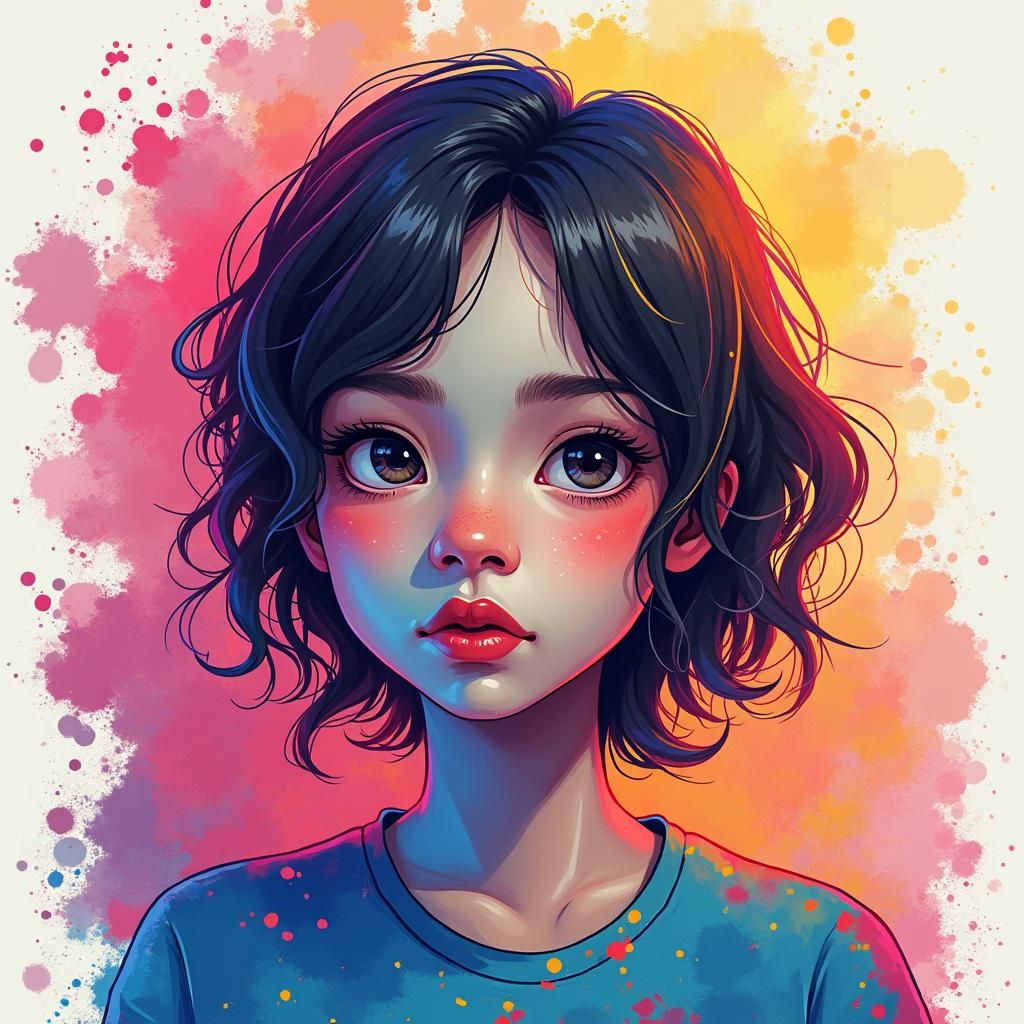 Paint spatter painting prismatic illustration portrait, colo...