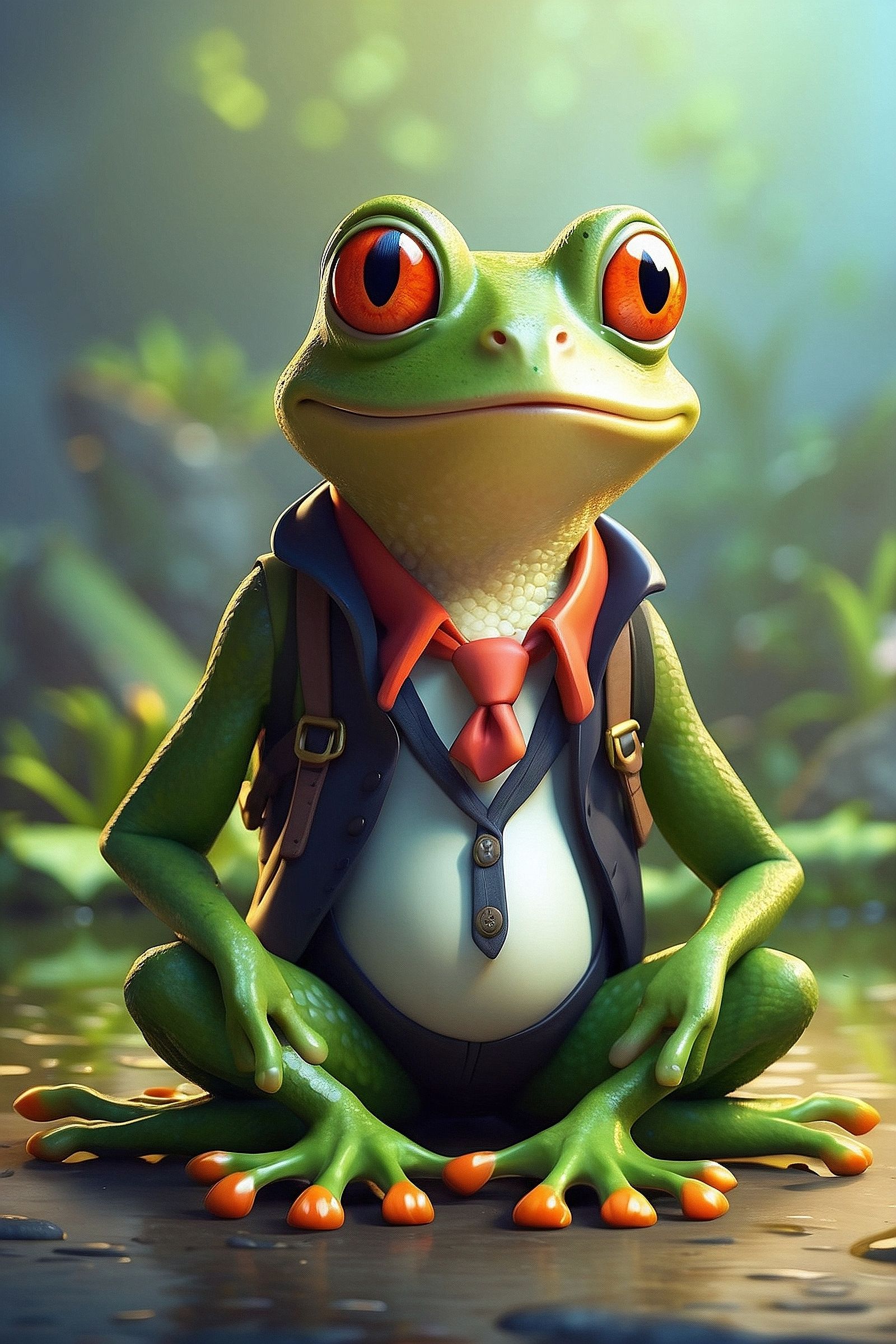 A adorable green frog