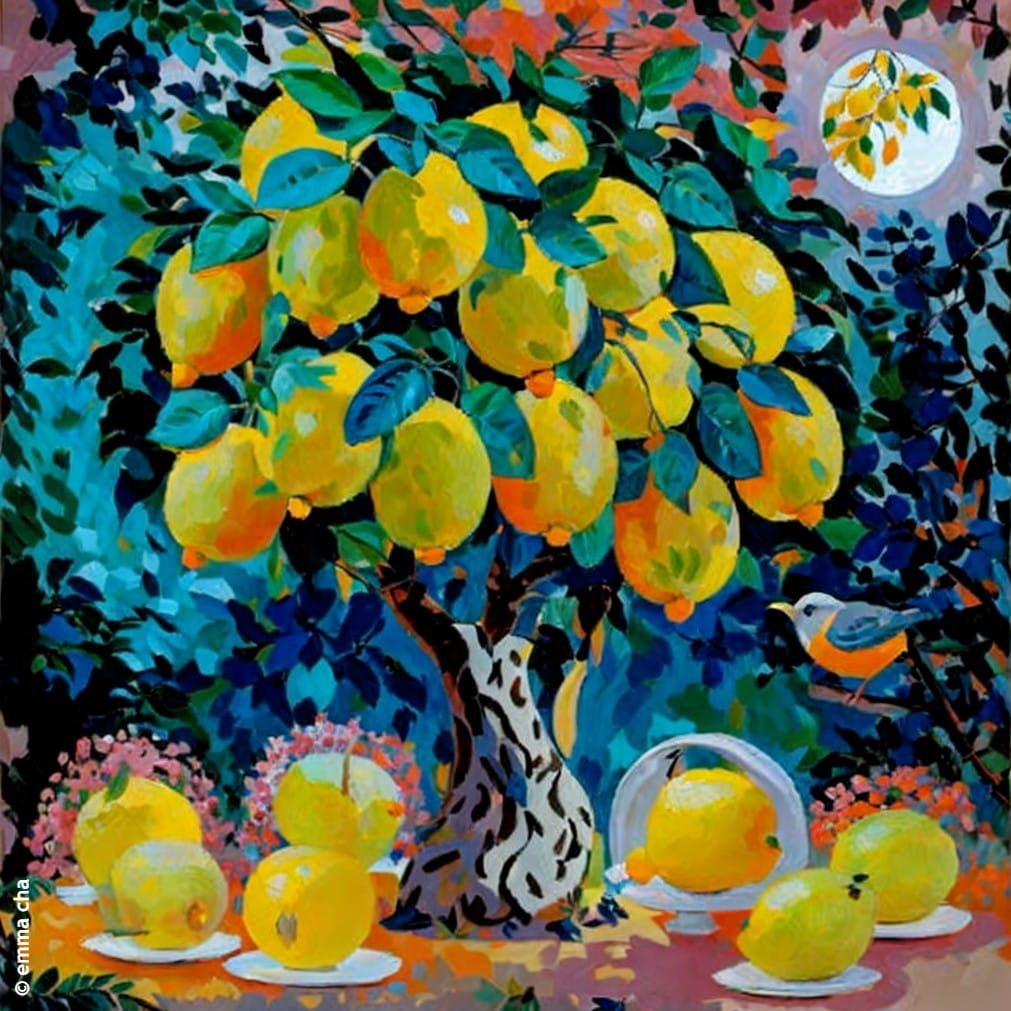 Pointillist Moonlit Lemons