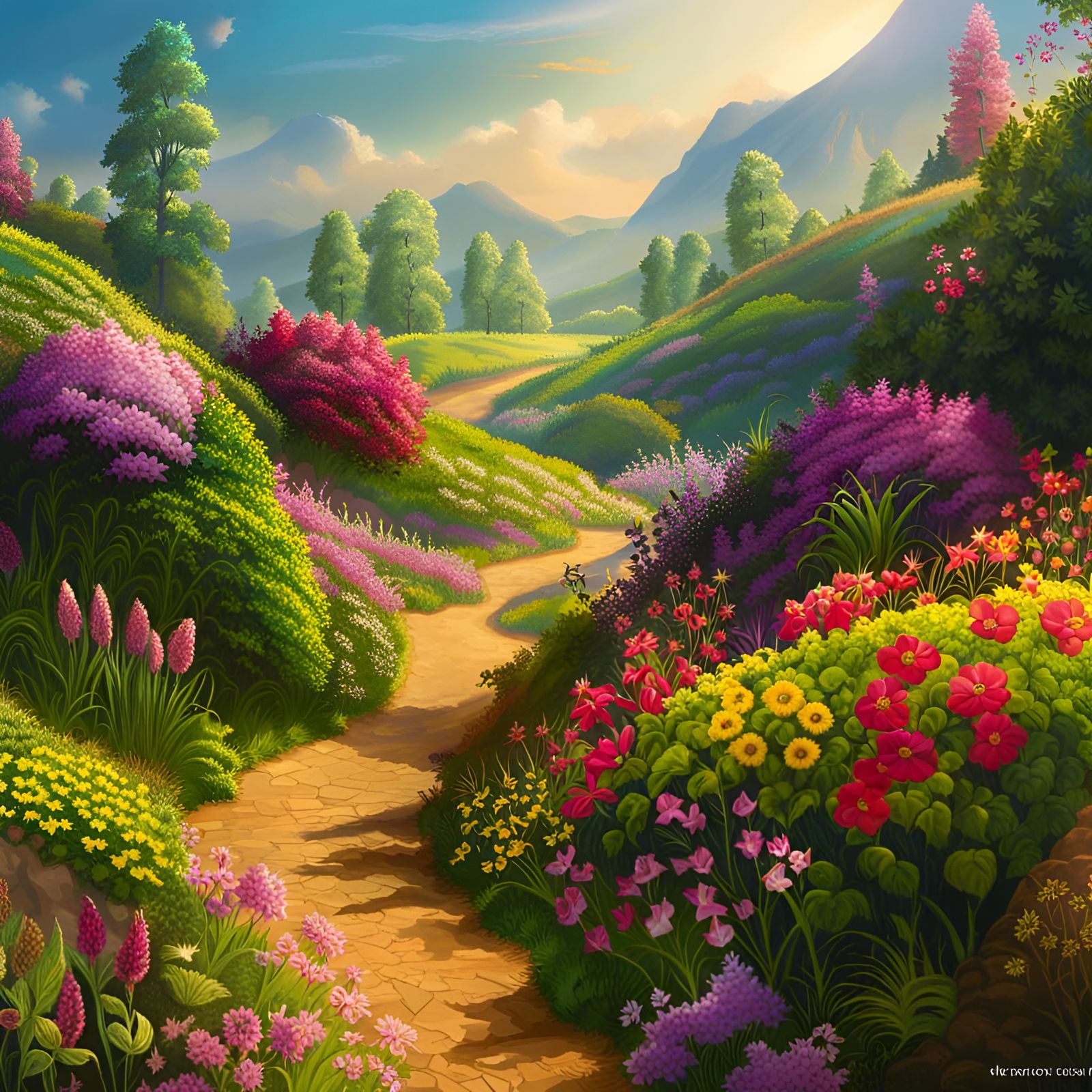 Path through a field of flowers