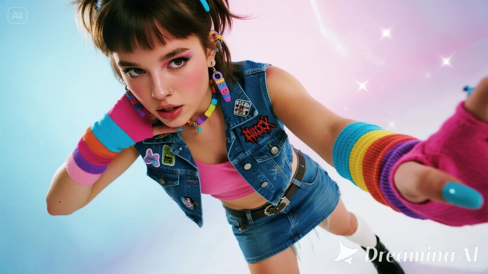 80's punk girl with cute-punk mix outfit