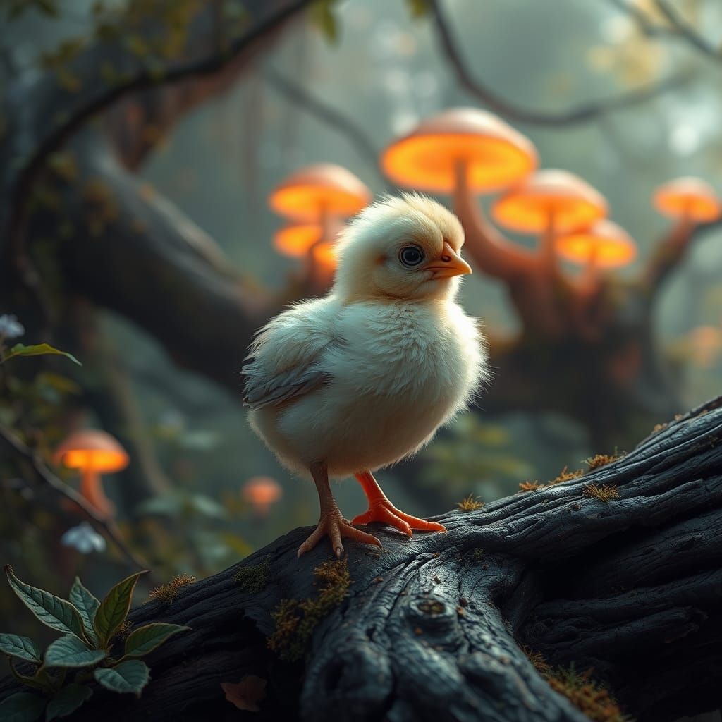 Mystical Chick on Ancient Tree Root