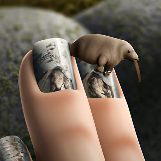 The worlds smallest walrus lying on a womans fingernail, dig...