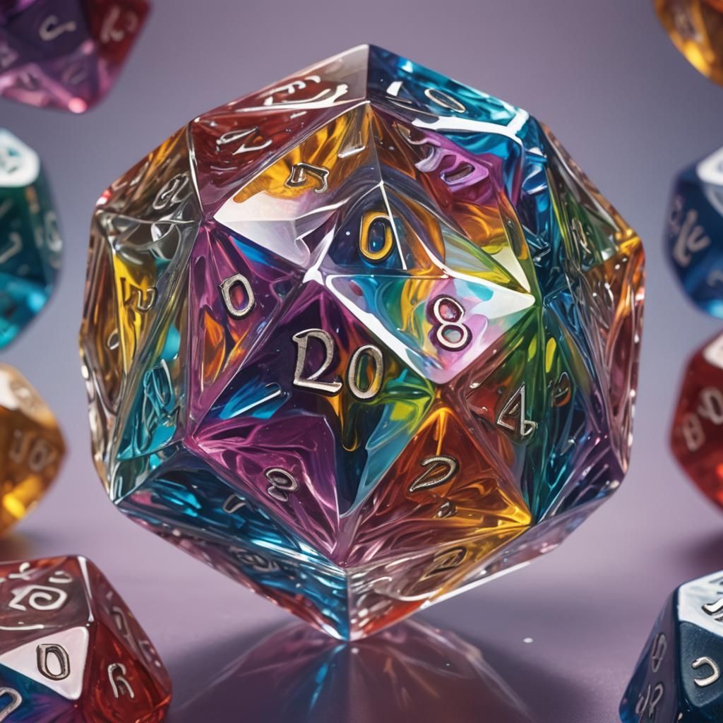 Rainbow crystal d20 die