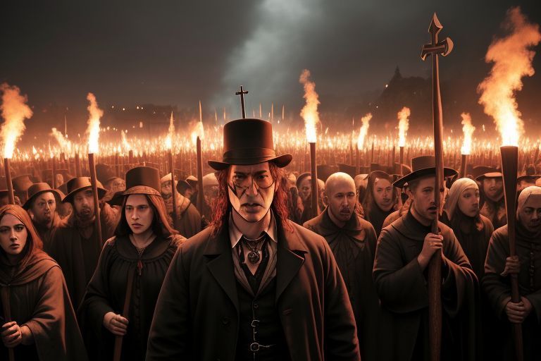 Angry mob marching on Castle Frankenstein