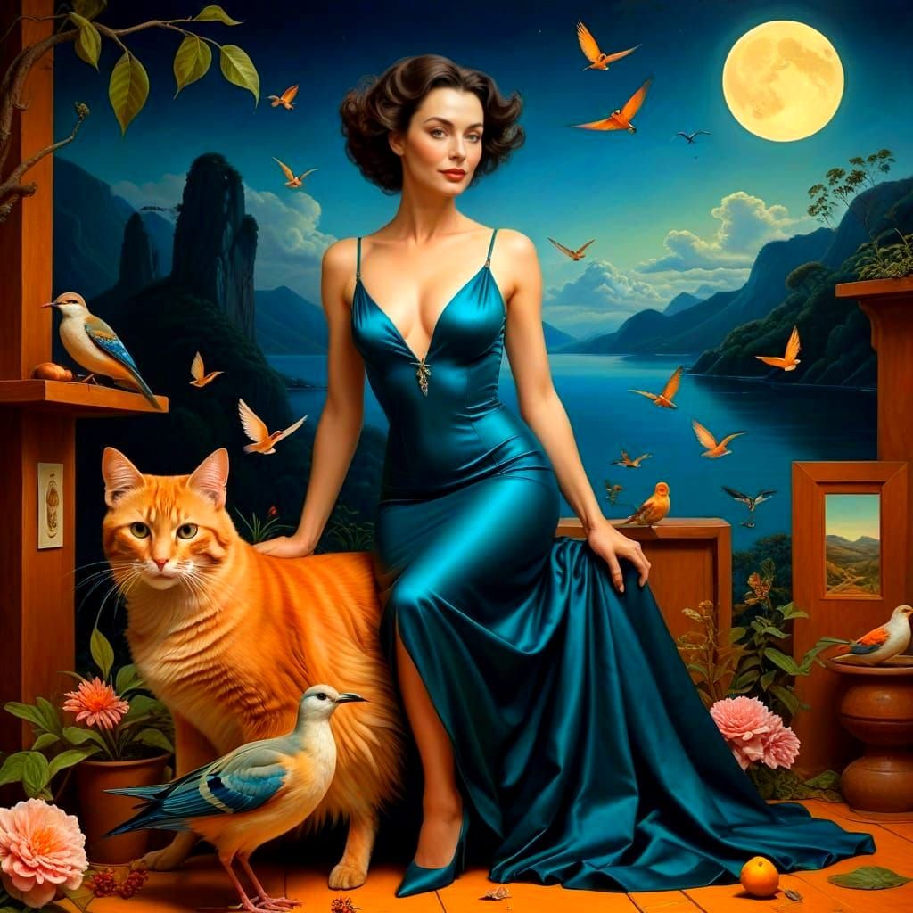 Elegant Lady in Surrealistic Scene, Hyperrealistic Portrait