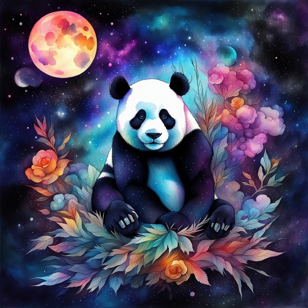 dark, moody, watercolour, panda, cloudy