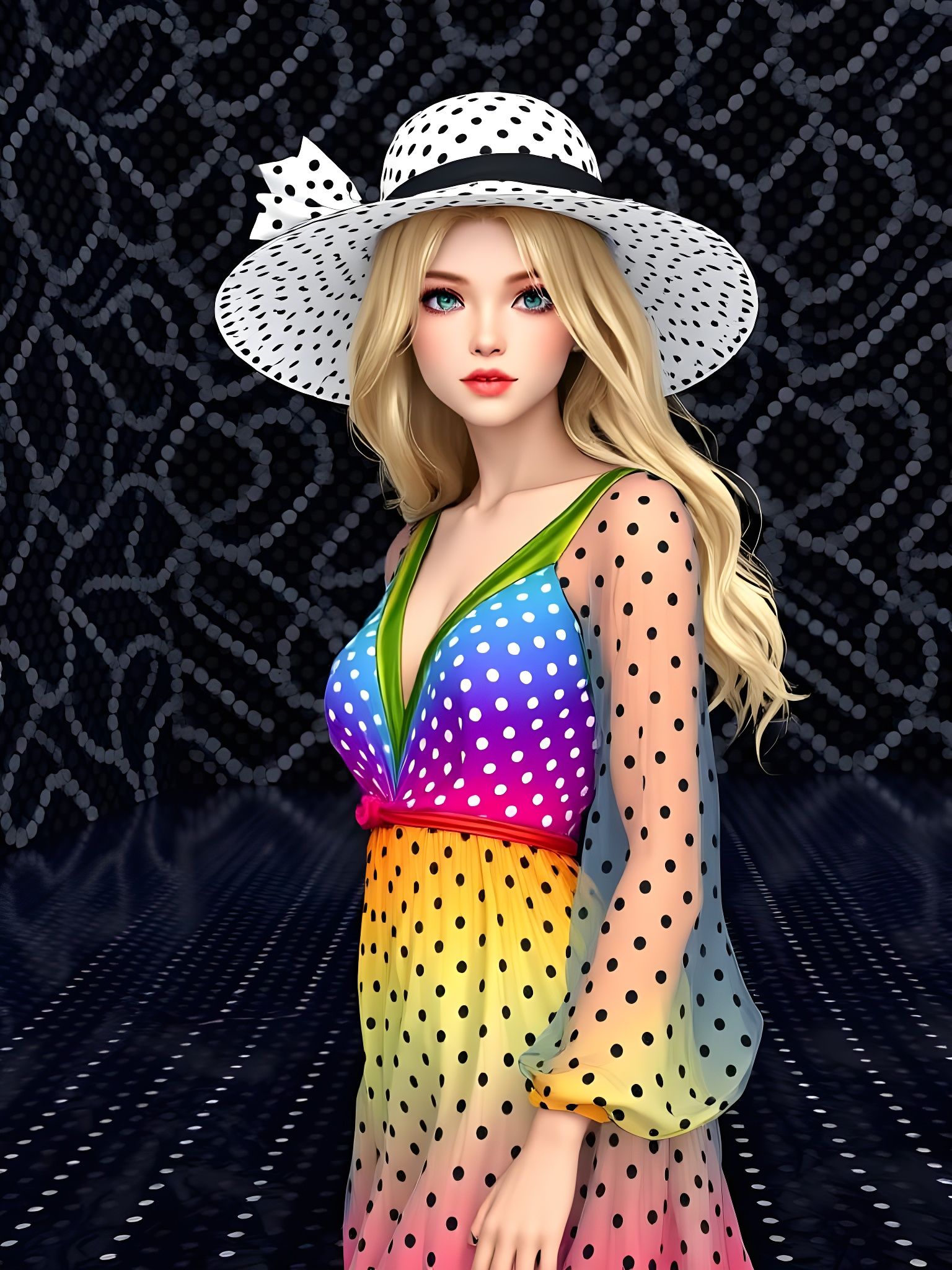 Realistic anime polka dot hat and dress  by @Gary Murakami