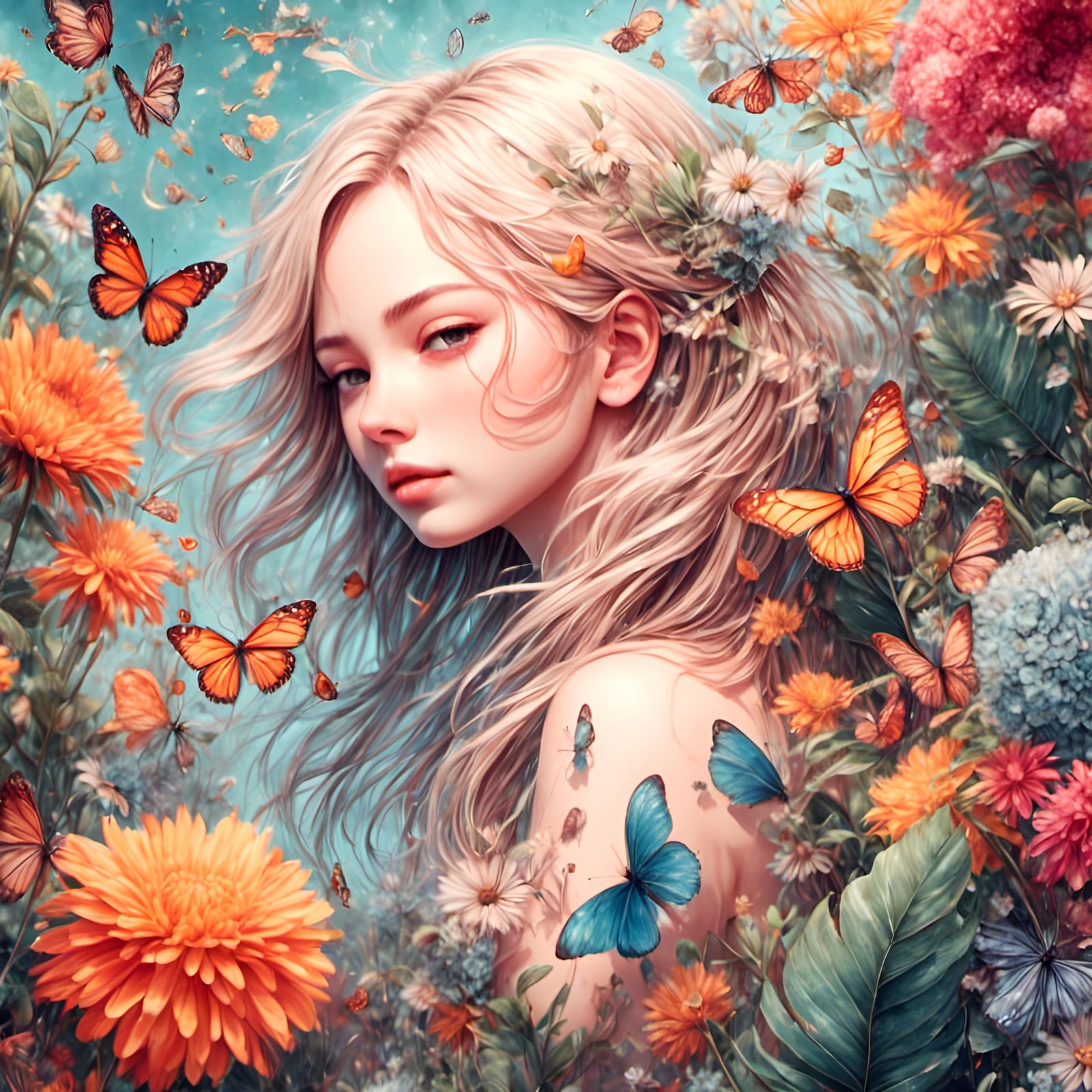 Watercolor Botanical Elements with Gradient Wash