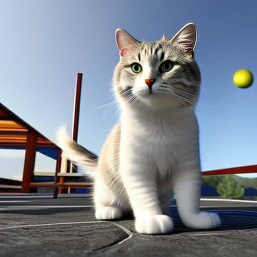 Cartoon Cat Playing Tennis, Fun Tennis Game, AI Art Generator