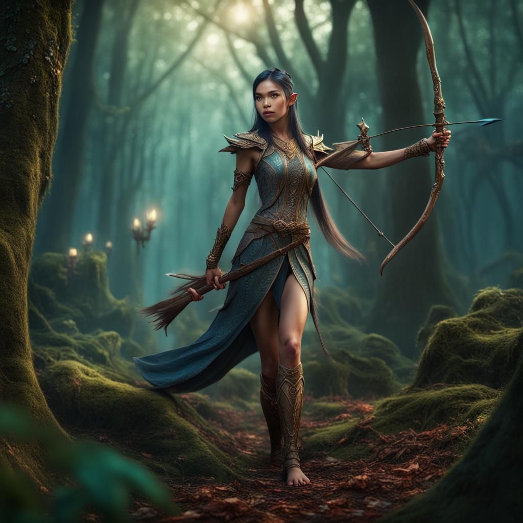 Thai woman as an elf hunting in the woods. - AI Generated Artwork ...