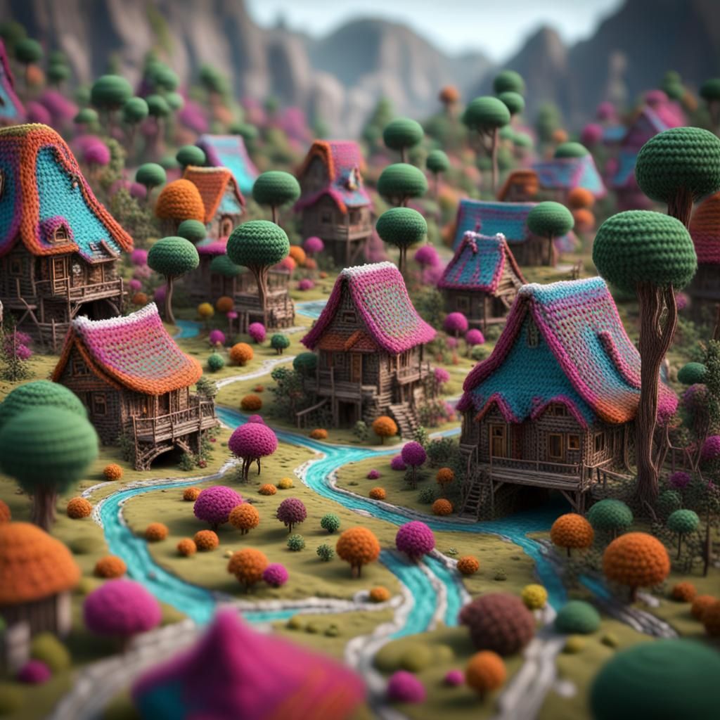 Crochet yarn village  by @shadow303