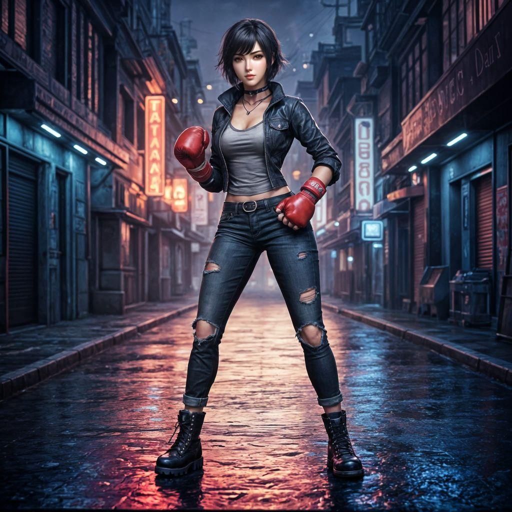 Confident Anime Boxer in Street Setting