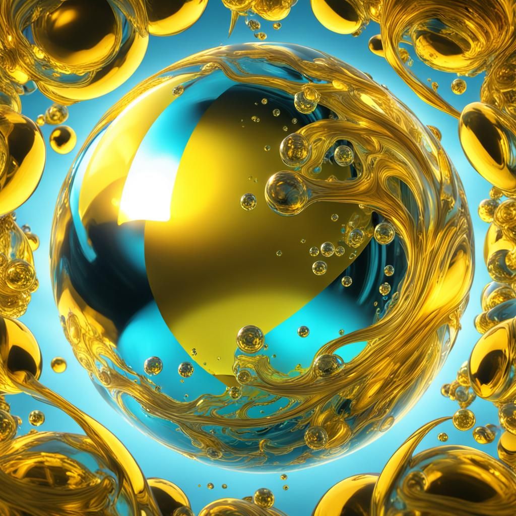 Underwater Golden Sphere Reflecting Vivid Colors