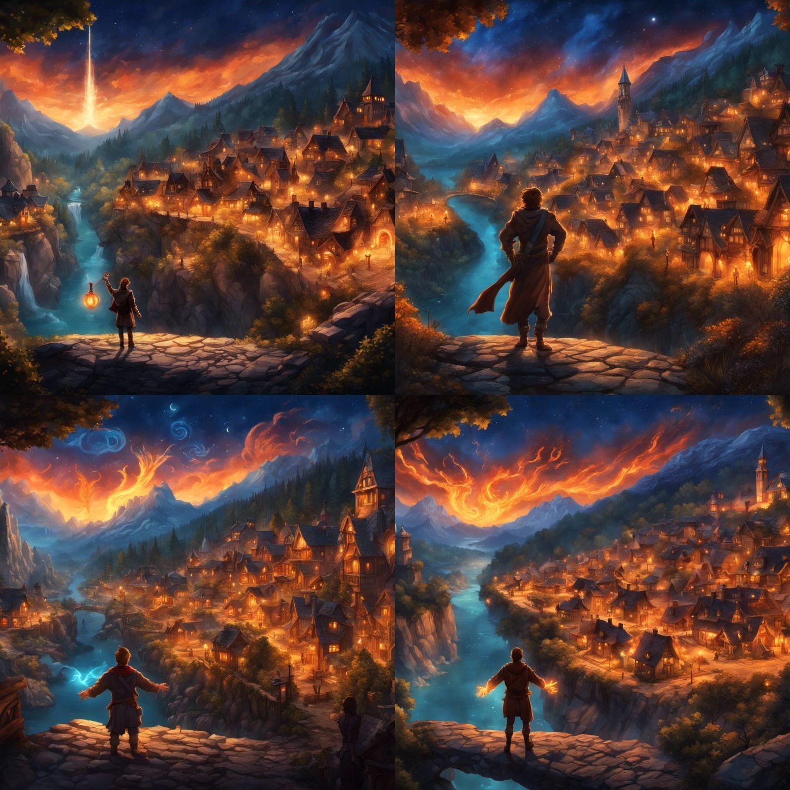 a mystical night scene of the picturesque town of Crestfall ...