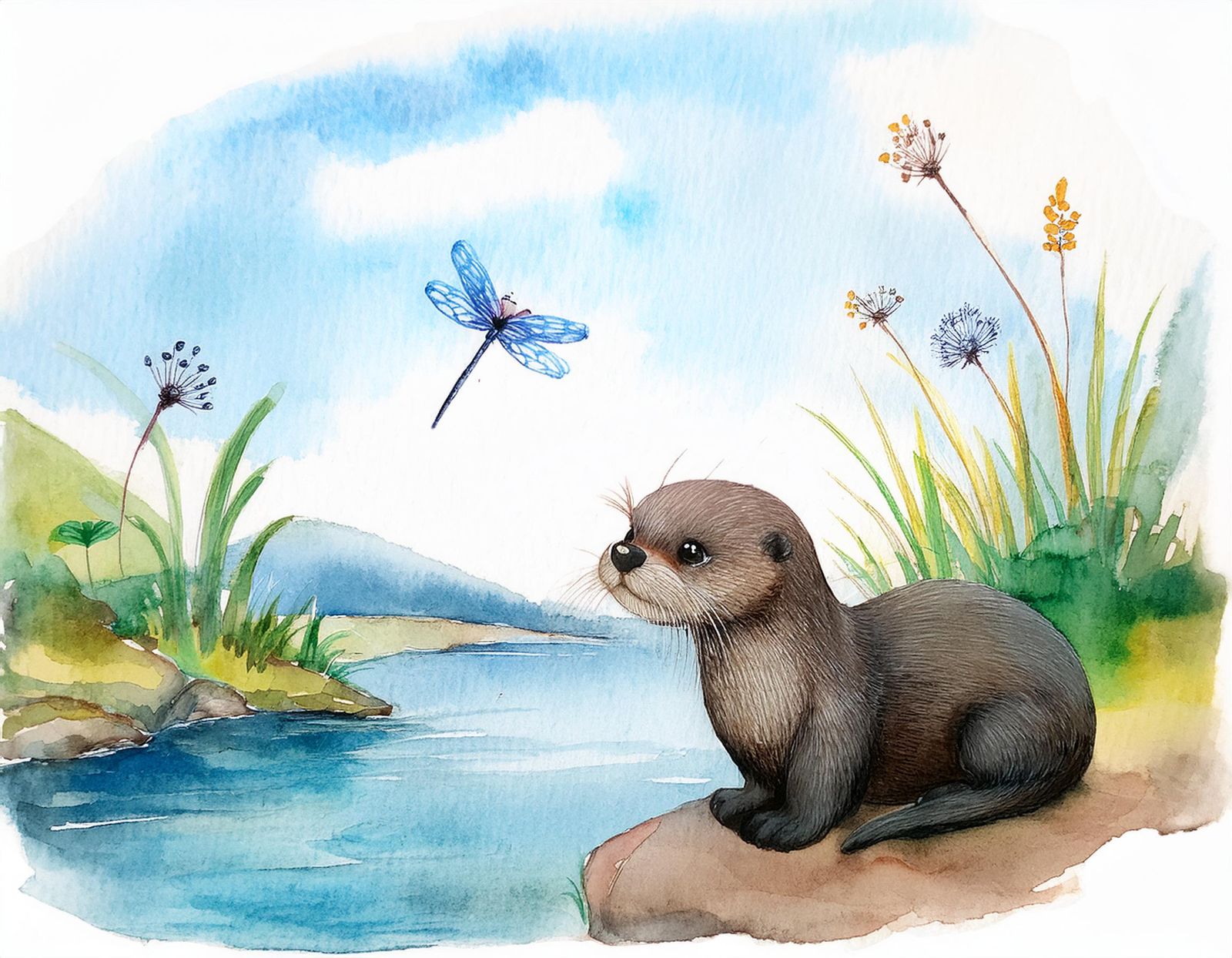 Watercolor of a baby otter 4