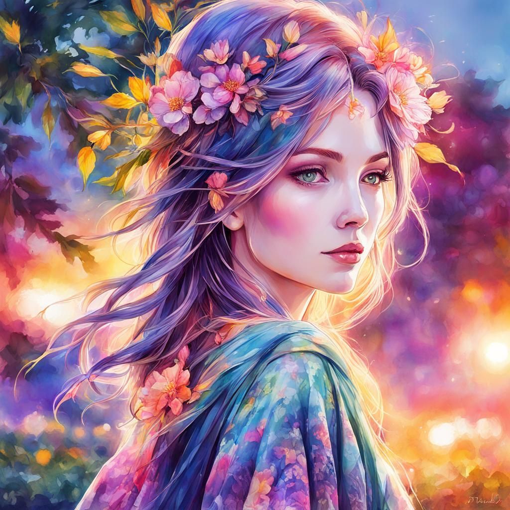Beautiful Flower Power Girl in a City Park