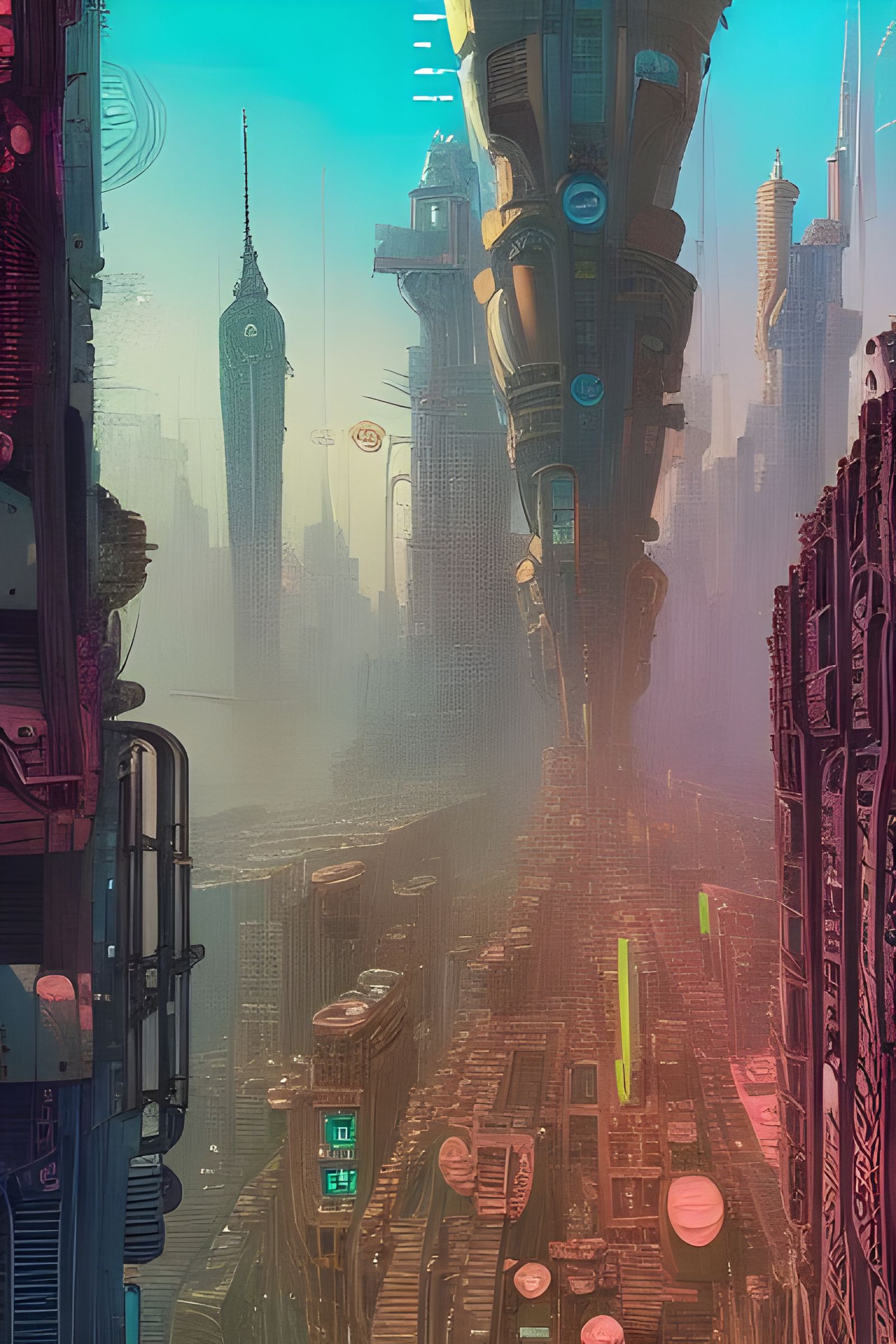 an futuristic Newyork steampunk city during a sunny day, a highly ...