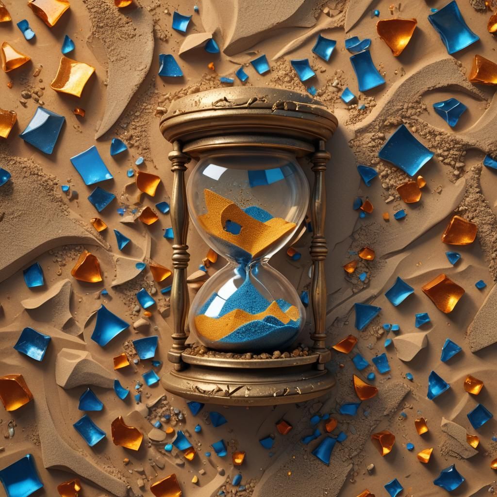 Broken Hourglass with Golden Light, Digital Painting