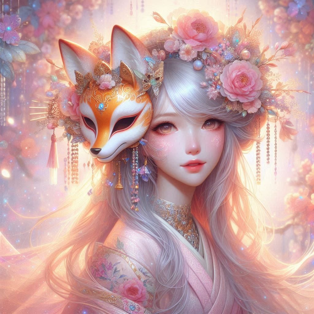 Geisha with fox mask