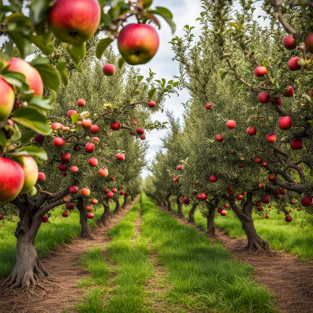 Apple Orchard filled with trees full of beautiful red apples ready for harvest.  by @Pam