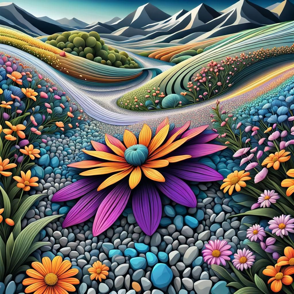 Wild flowers along a gravel road