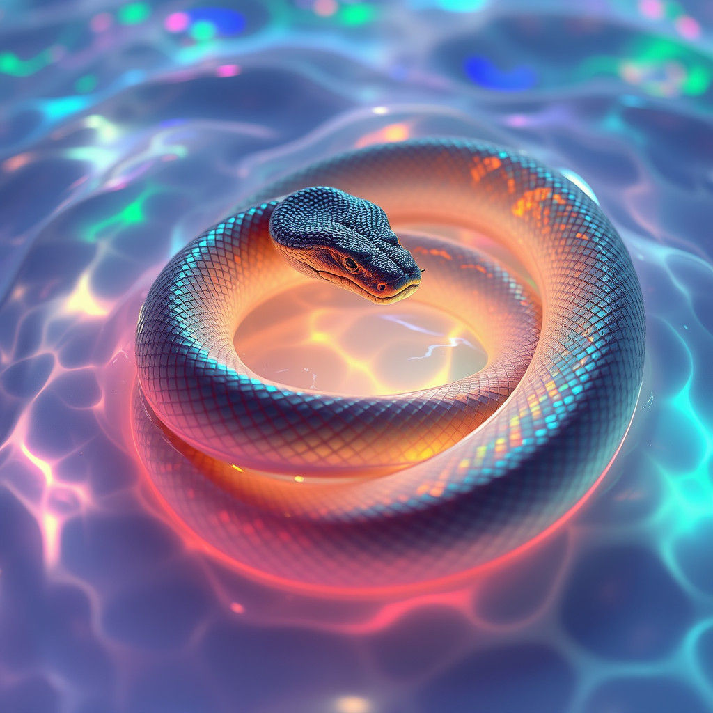 surpent, in  glowing waters,  poping colors  by @Millie POV