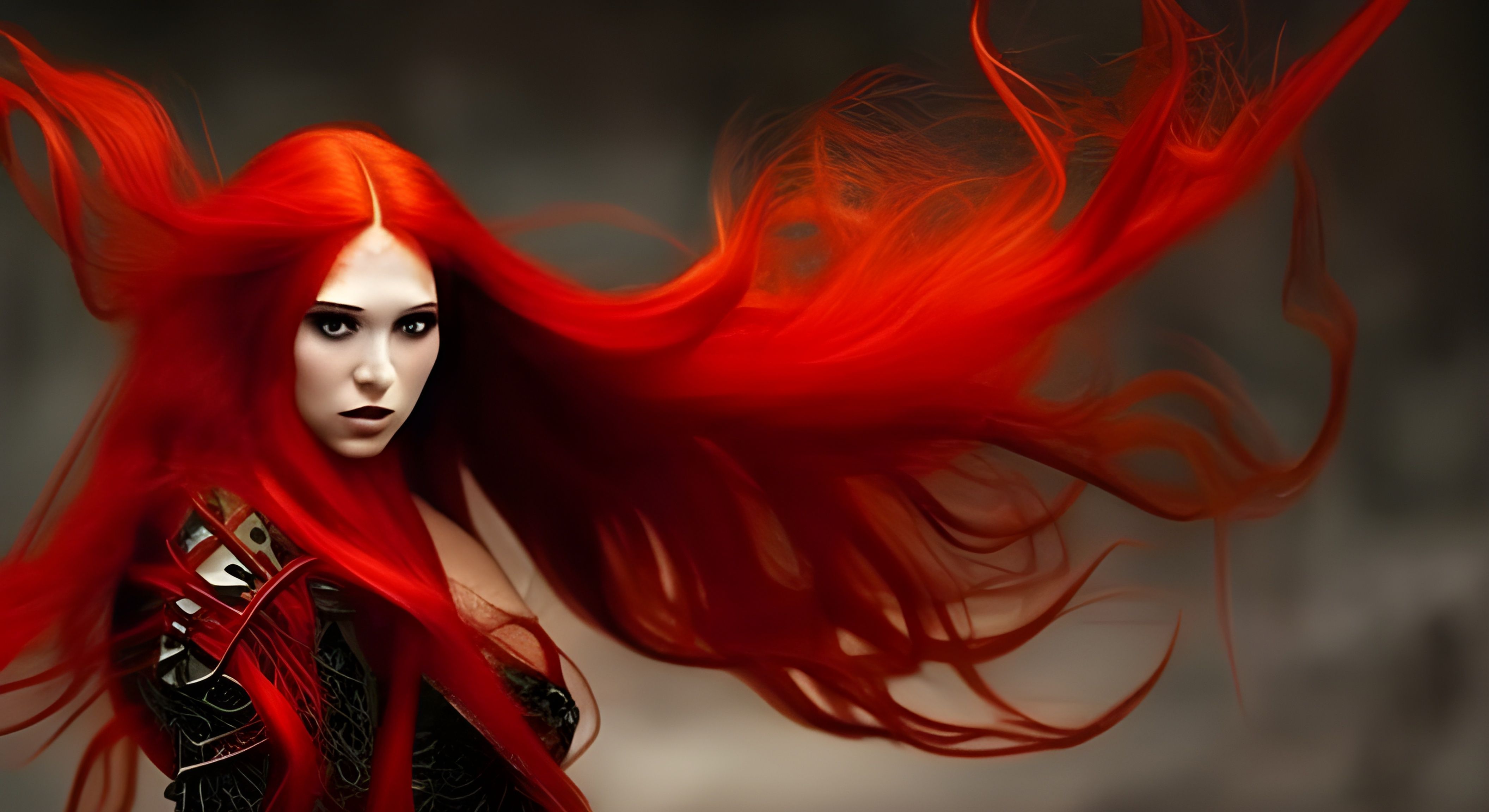 The fire witch was beautiful and had long red hair like fire that flowed  and danced as she conjured a demon from Hell. - AI Generated Artwork -  NightCafe Creator