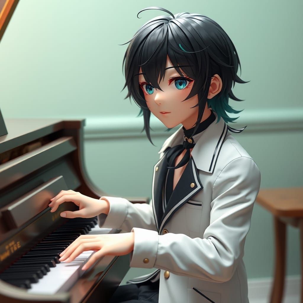 Handsome Anime Guy Plays Piano in Harajuku Style