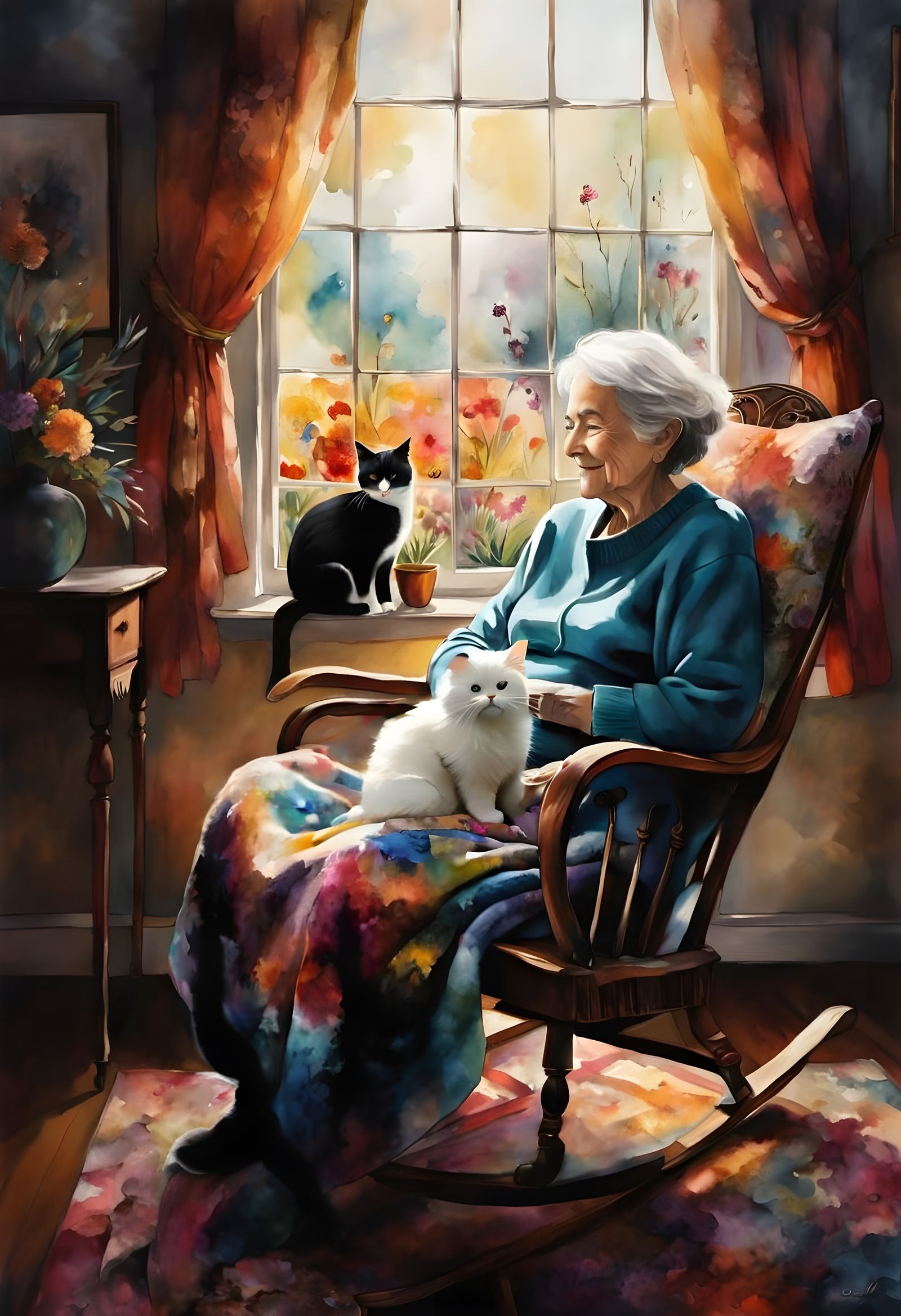 The cat's Lady cosy afternoon  by @Good_Vibes_Only