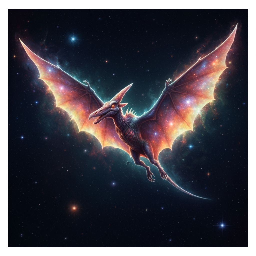 For today's challenge, imagine an ethereal nebula shaped like a majestic Pterodactyl soars through the ...  by @Roberto Rosa Carrillo