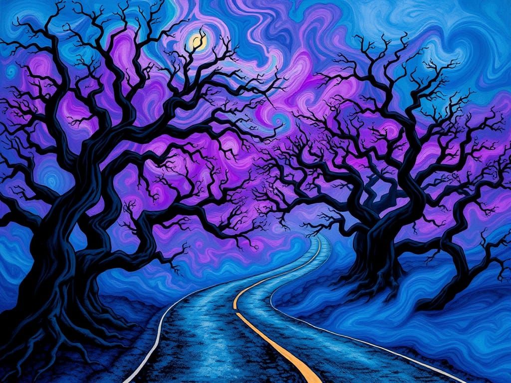 the road to nowhere psychedelic art Ukiyo-e  by @Master Crowley