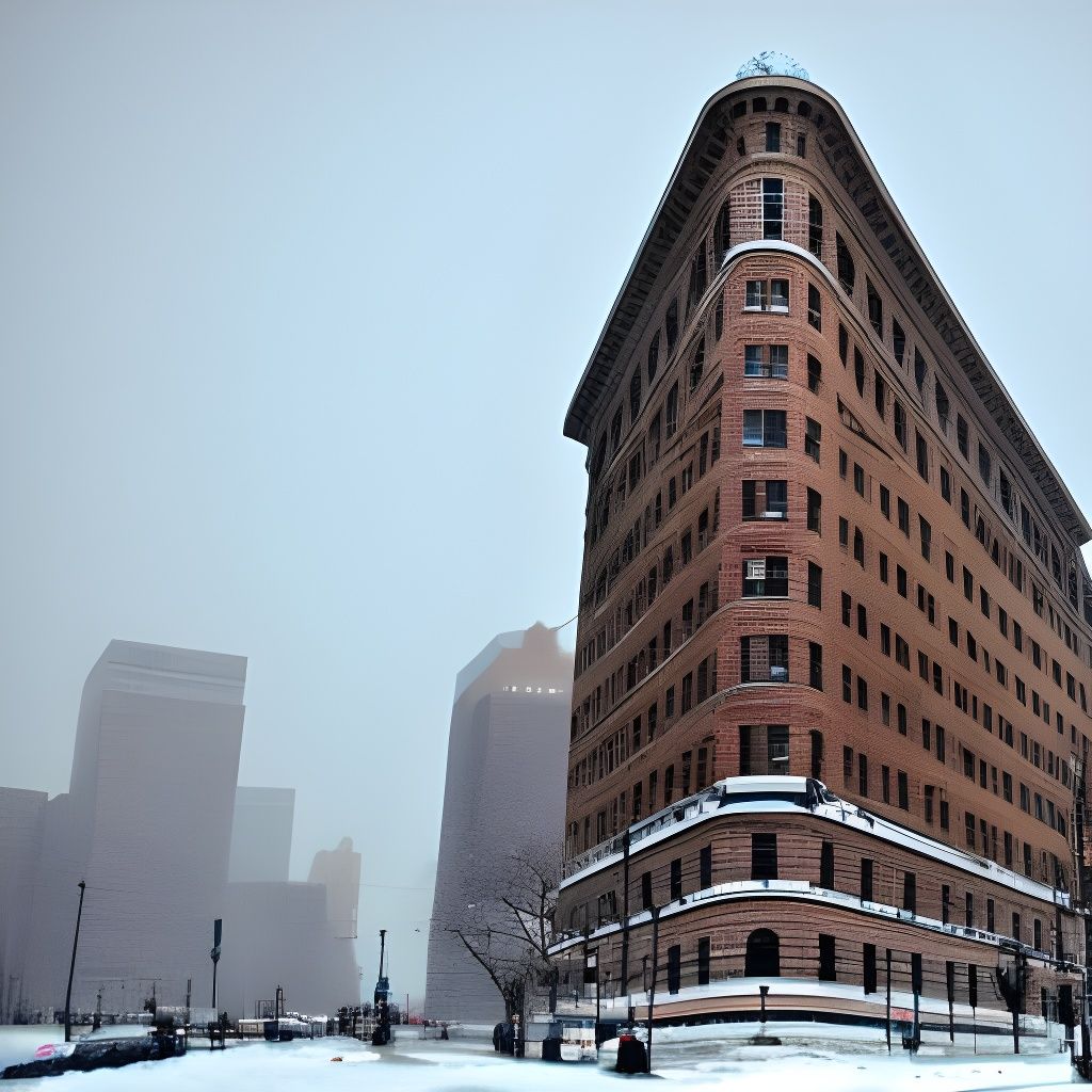 Flat iron building in winter