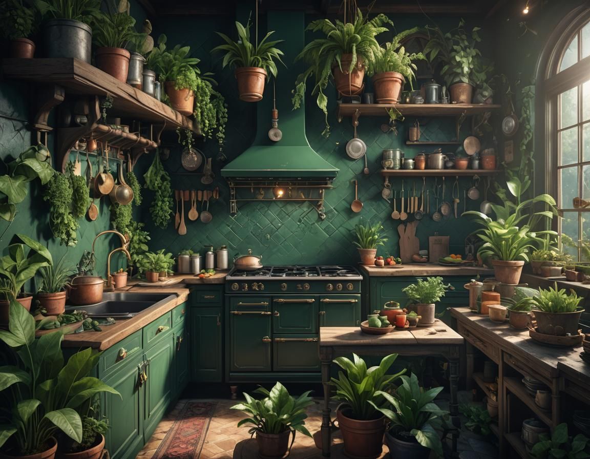 The Green Witch 🧹 Kitchen AI Generated Artwork NightCafe Creator