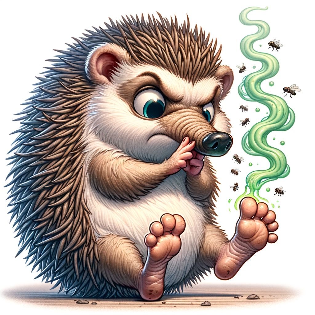 A hedgehog with stinky feet.