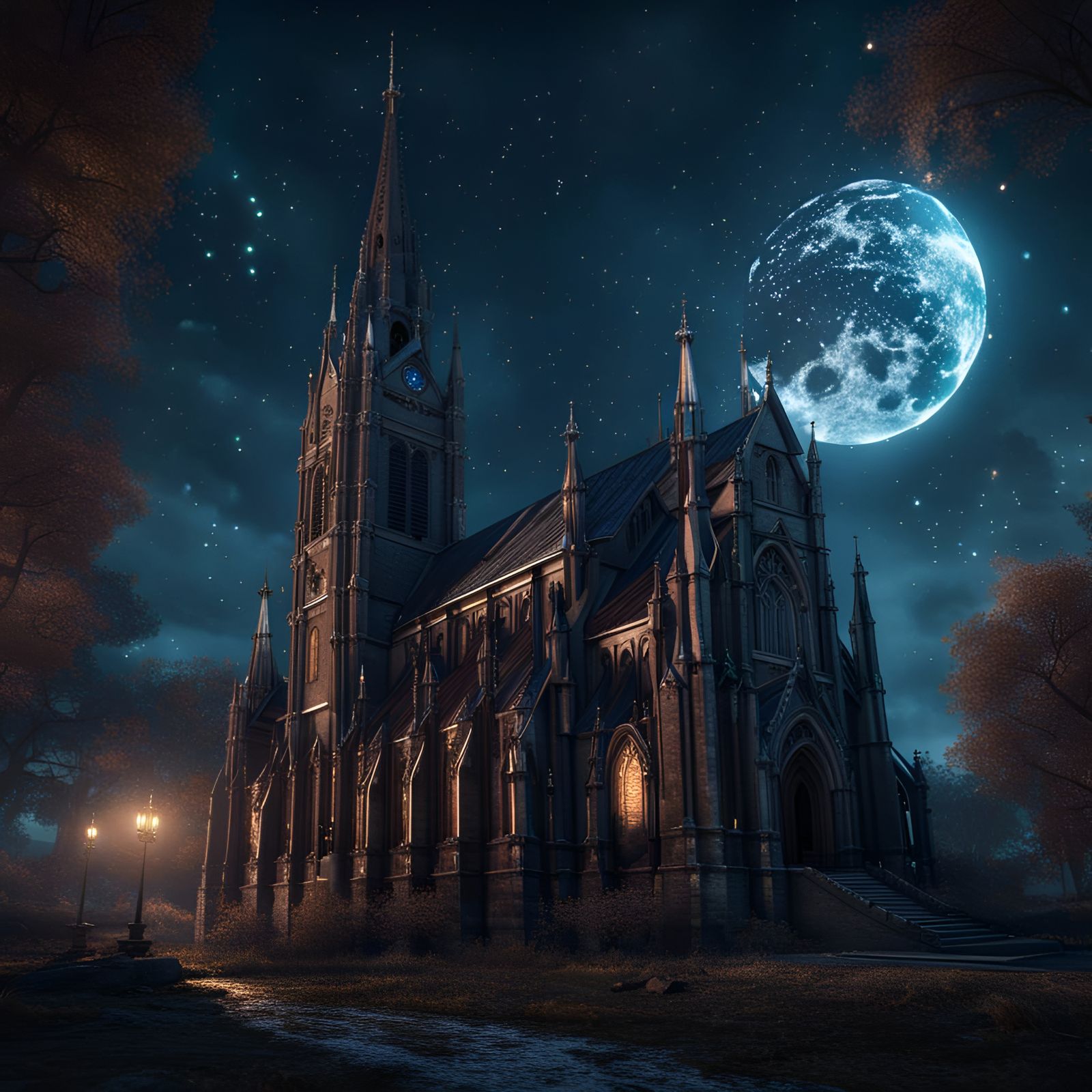 Full Moon Gothic Church - AI Generated Artwork - NightCafe Creator