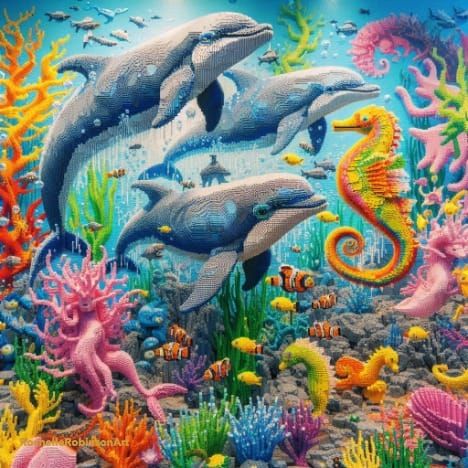 Dolphins and a Seahorse