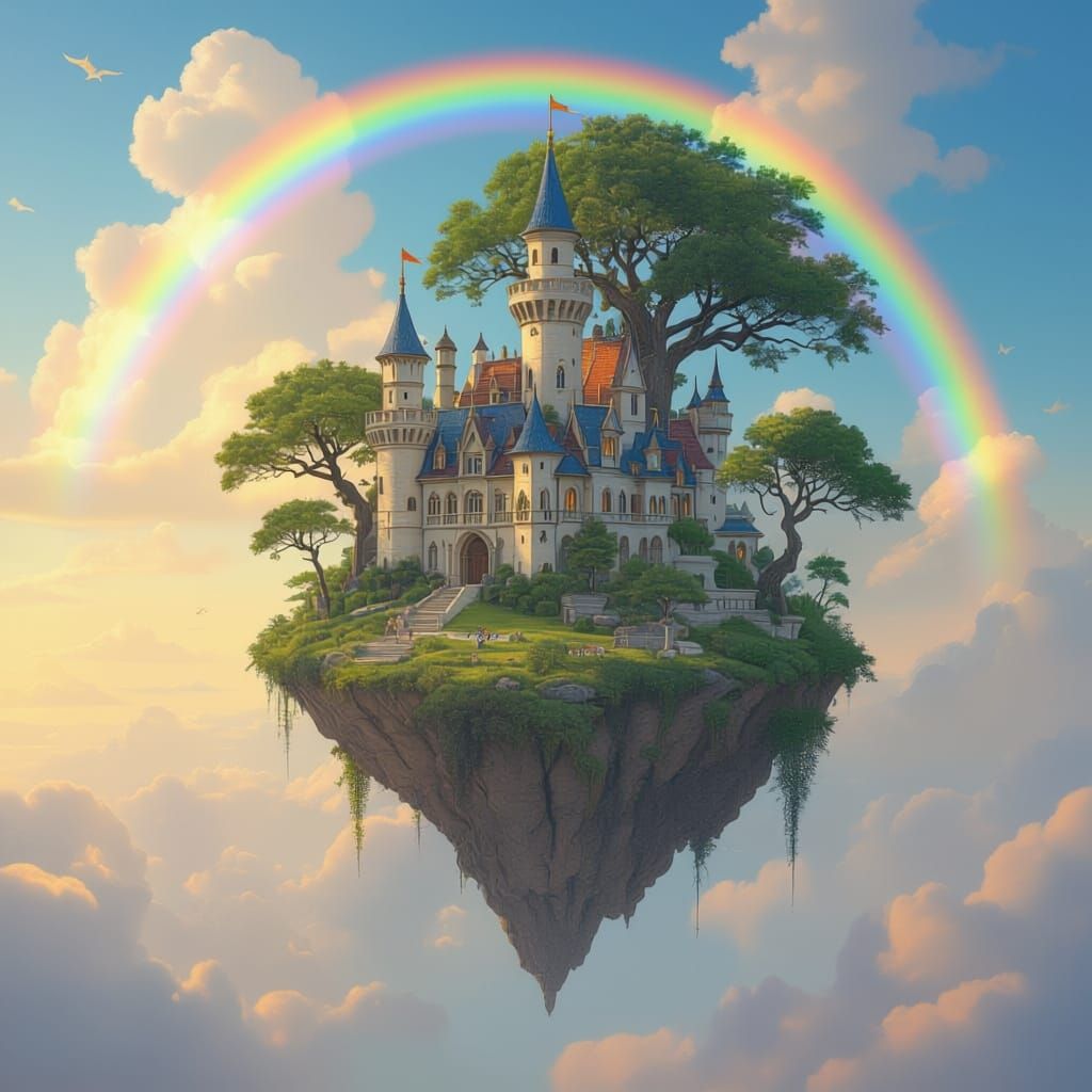 Floating island with a castle and trees