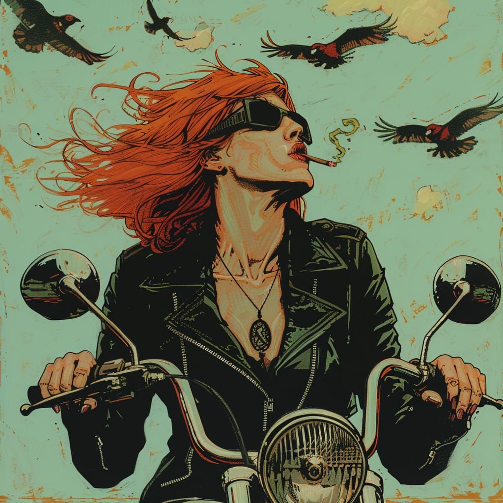 Feeding birds on motorcycle