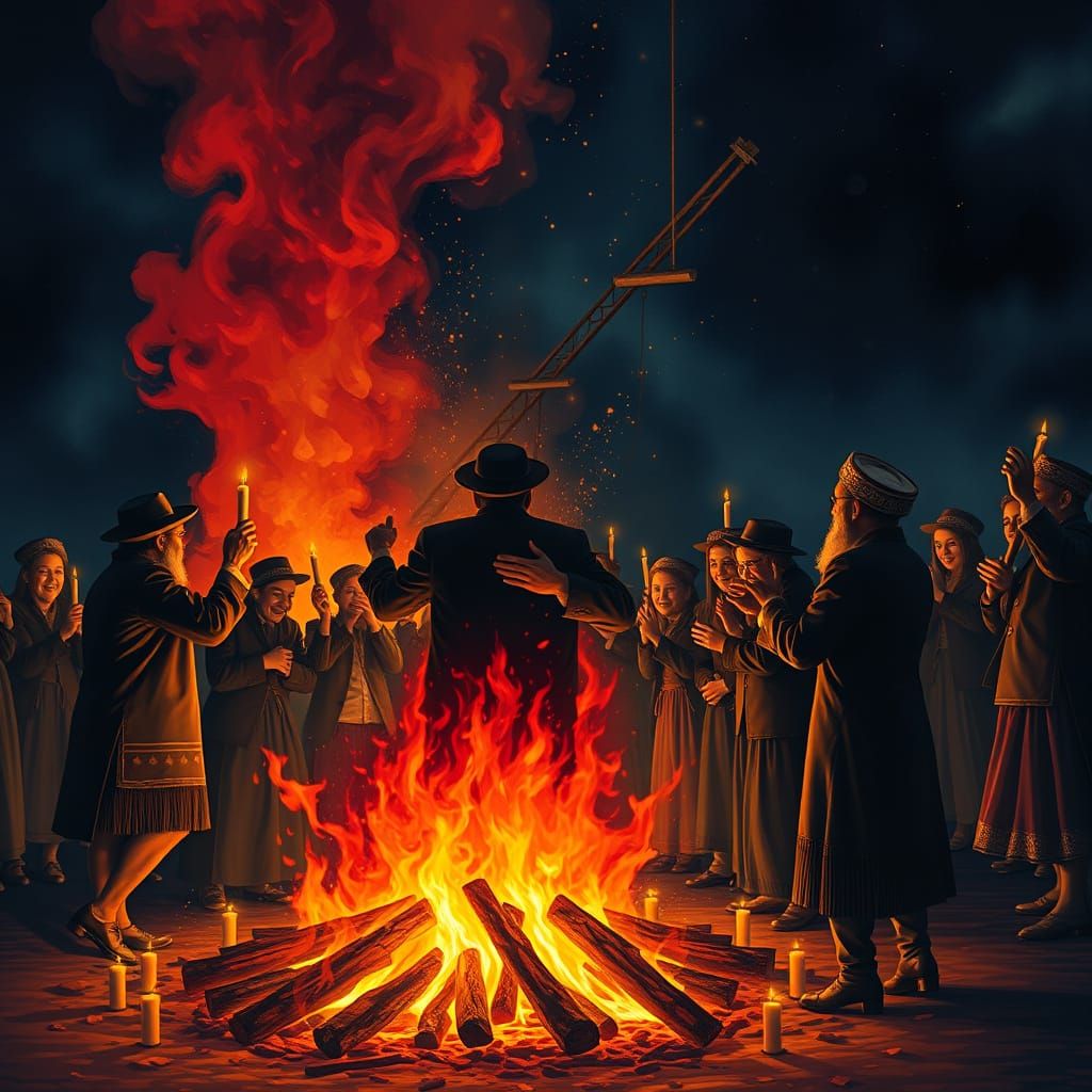 Joyful Haredi Celebration in Warm, Magical Light