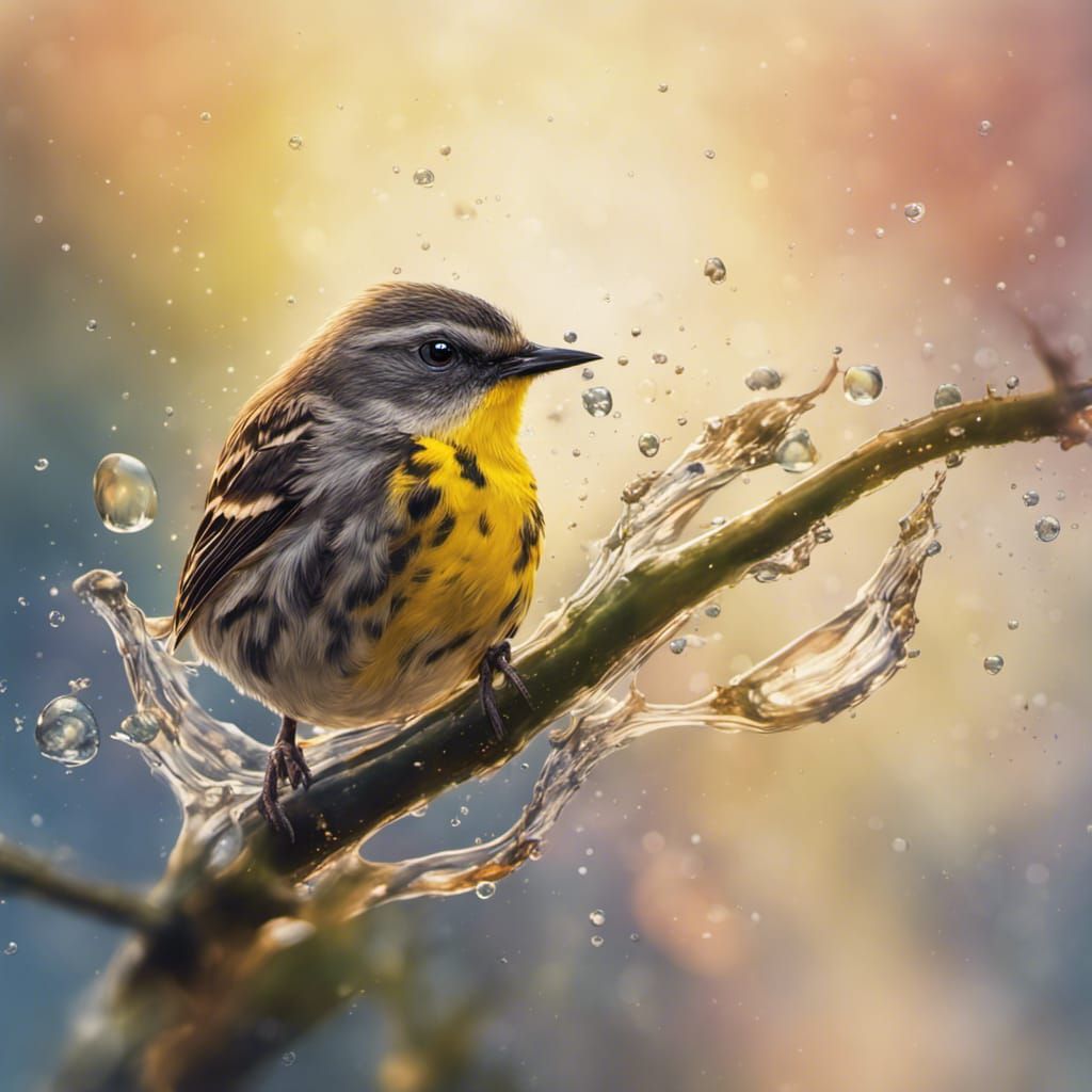warbler in a drop of water, effect, swamp, shine, sky  by @undefined