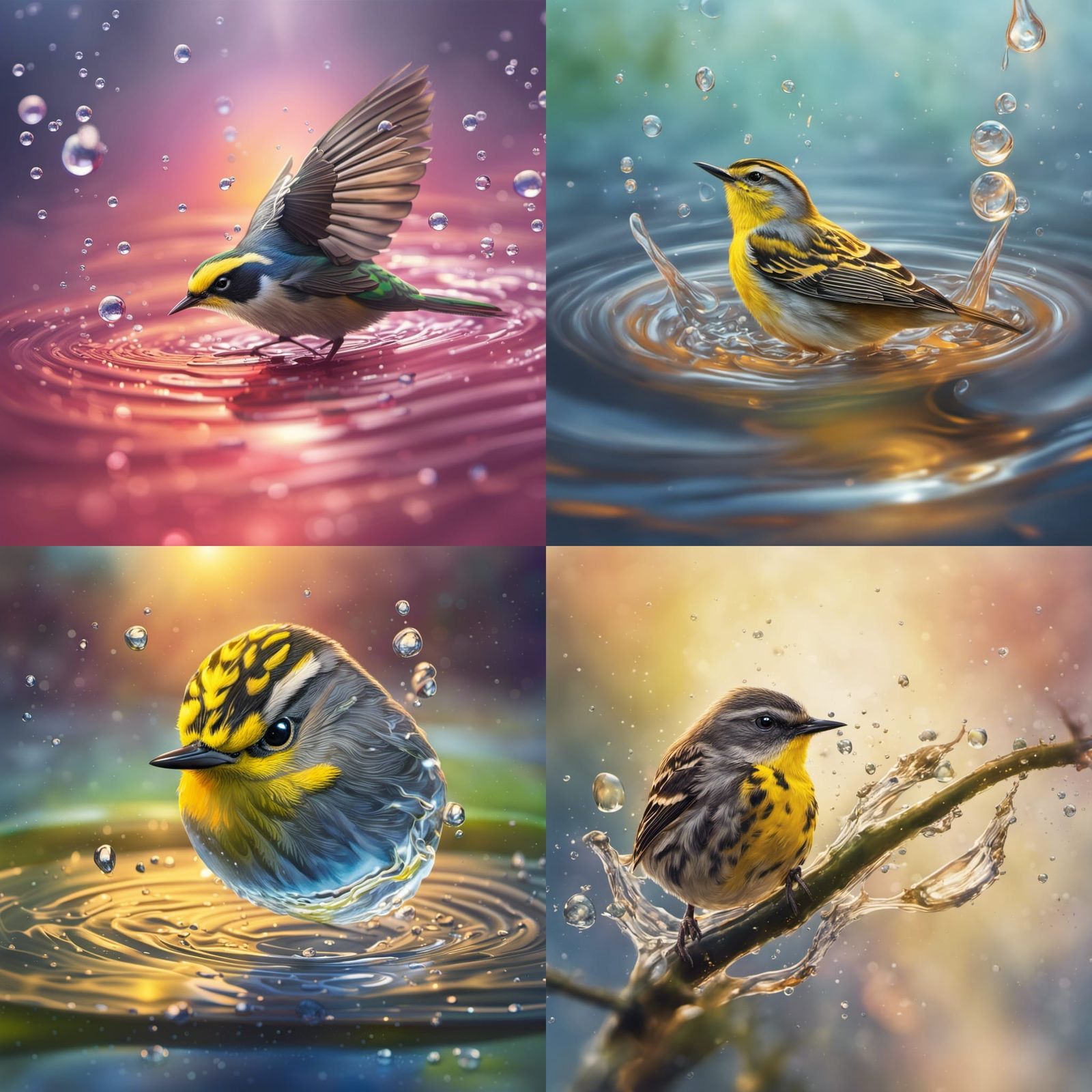 Bird in drops of water