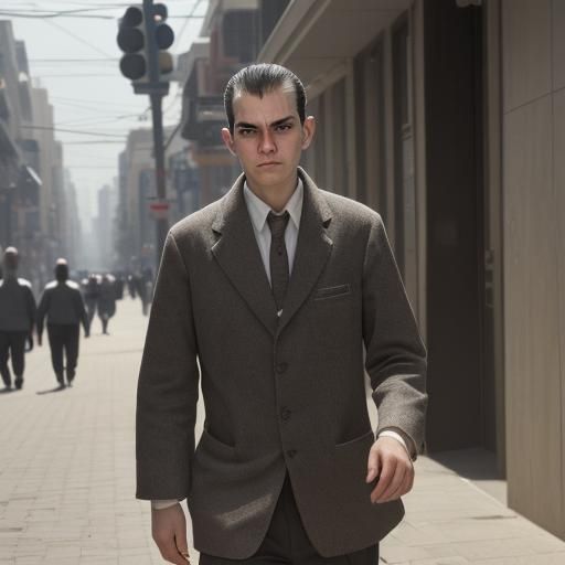 Lonely man shaved  face walking down the street trying to fi...