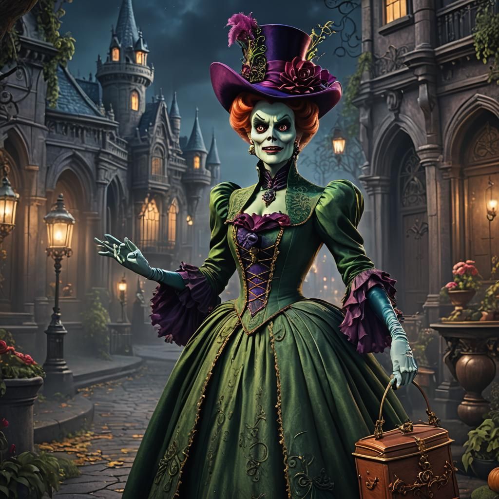 the hatbox ghost dressed as lady tremaine from cinderella - AI ...