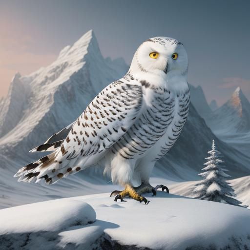 snowy owl, snowy landscape, snowy skies