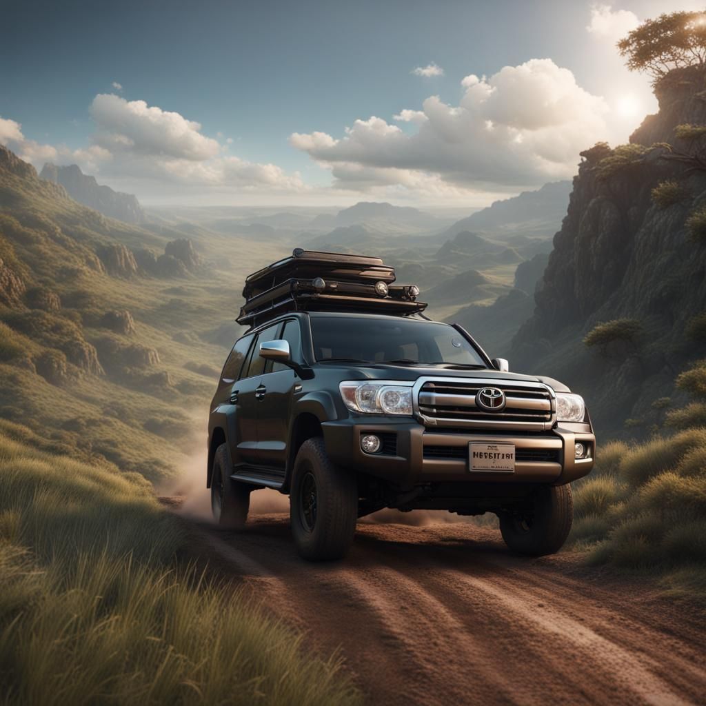 toyota land cruser 4 wheel driving in the hills