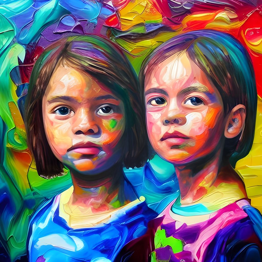 Portrait of children. hyperdetailed contrasting colors detai...