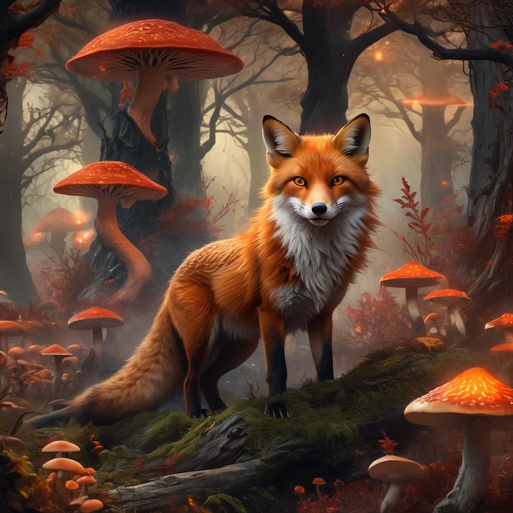 Mystical Fox in Fantasy Landscape: Vibrant Illustration